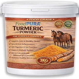 3KG Bucket Turmeric Powder for Horses & Ponies – Pure Natural Equine Feed Supplement – Min. 6% Curcumin – Supports Joints, Skin & Digestion – Human Food Grade Indian Turmeric