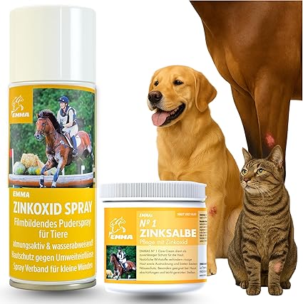EMMA® Zinc ointment & zinc spray for horses & dogs I Economical set I Zinc paste for skin irritation, itching, eczema & for horses Mauke I for wound protection 2 * 250ml