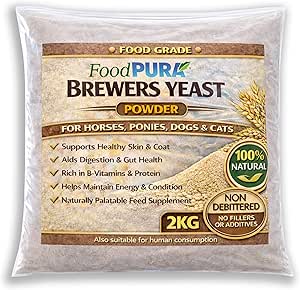 Food PURA Brewers Yeast Powder 2KG - Non De Bittered- 100% Natural, Pure, Safe & Effective - For Horses, Ponies, Dogs & Cats - Supports Healthy Skin, Coat & Digestion Human FOOD Grade!