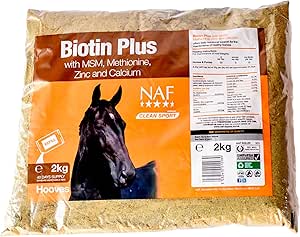 NAF Biotin Plus Refill – High Strength Hoof Supplement for Horses – Supports Healthy Hoof Growth, Strong Horn Structure & Cracked Hooves – with MSM, Zinc, Methionine – 2kg Powder