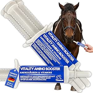 Amino Horse Paste 4 x 30 ml - Amino Acids for Horses with L-Carnitine & Vitamin E - Muscle Building & Regeneration - Vitamin Paste Muscle Booster Alternative to Protein Powder - Performance & Energy