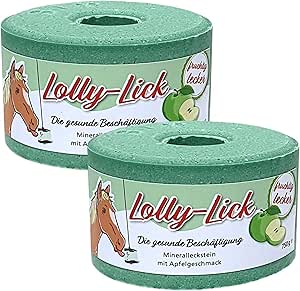 Salt Licks for Horses – Lolly-Lick 2-piece Set 2x750g Apple – Sugar-Free, Grain-Free, Natural Sea Salt & Minerals – With Hanging Rope – Fits LIKIT Holders – Anti-Boredom Horse Treat