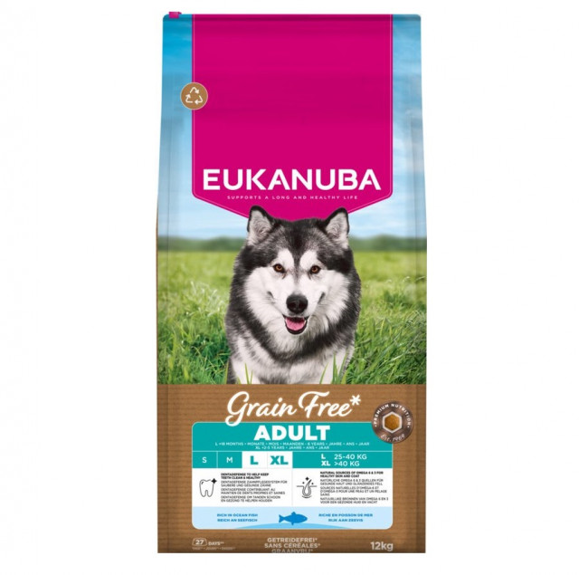 EUKANUBA Беззерновой сухой корм для собак, крупные морские рыбы, 12 кг
