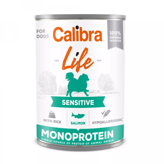 Влажный корм для собак CALIBRA Life Sensitive Salmon с рисом и рисом (400 г).
