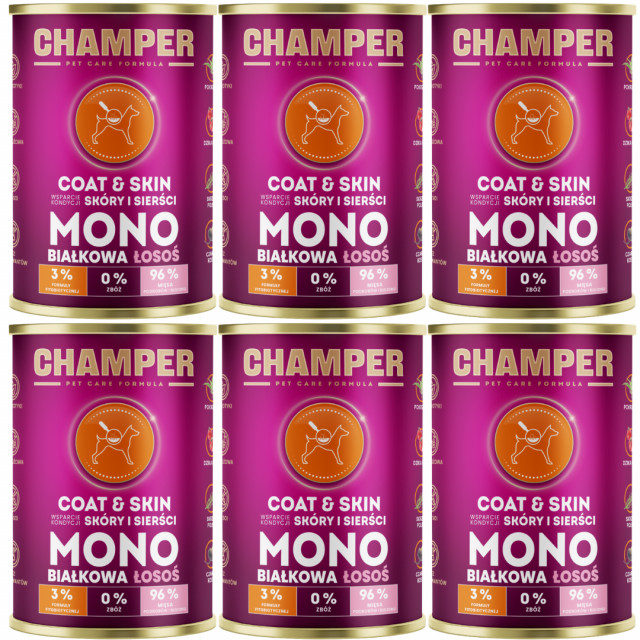 Влажный корм для собак CHAMPER Coat & Skin Mono Salmon - 6 x 400 г
