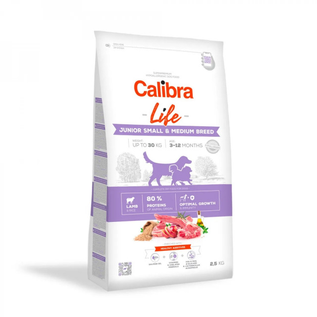 Сухой корм для собак CALIBRA Dog Life Junior для собак мелких и средних пород, цвет ягненок, 2,5 кг.