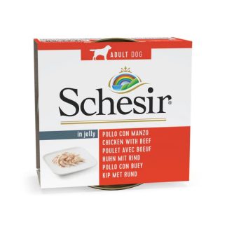 SCHESIR для взрослых собак в желе: куриное и говяжье филе, 150 г