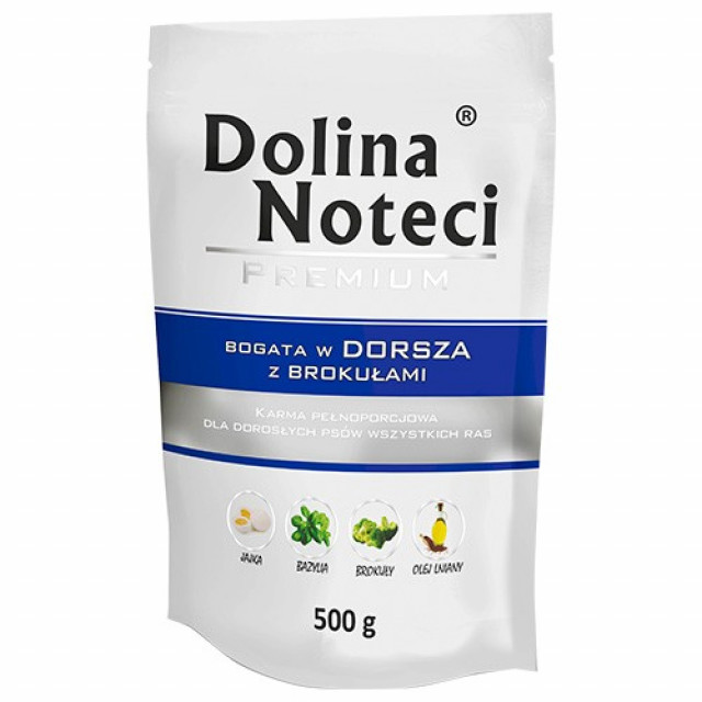 DOLINA NOTECI Premium – влажный корм для собак с добавлением трески и брокколи – 500 г