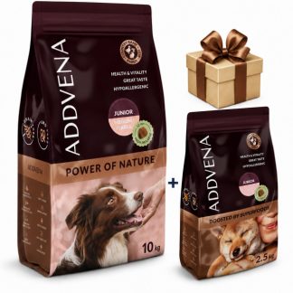 ADDVENA Junior Medium/Large Beef 10 кг сухой корм для собак + 2,5 кг говядины в подарок. Обогащен суперфудами.