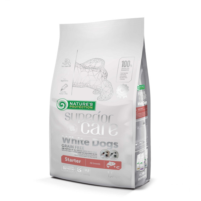 NATURE'S PROTECTION Superior Care White Dogs Grain Free Starter Salmon - сухой корм для собак - 1,5 кг