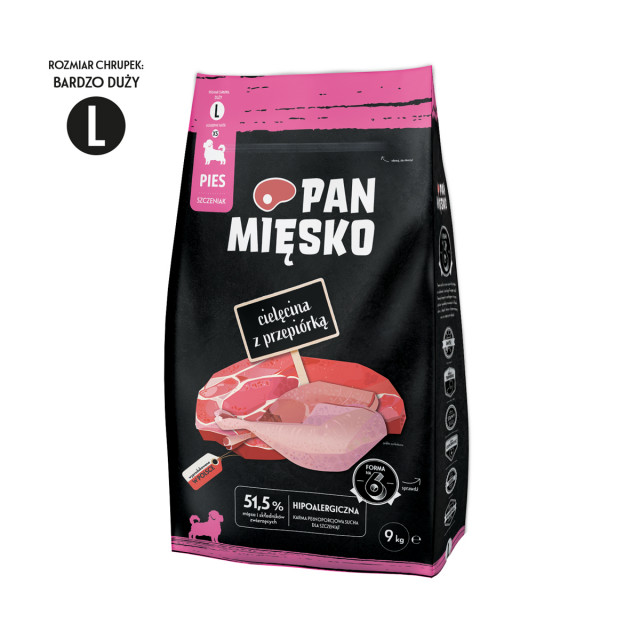 Сухой корм для собак Mr. Meat со вкусом телятины и перепелиных чипсов (для щенков) L, 9 кг.