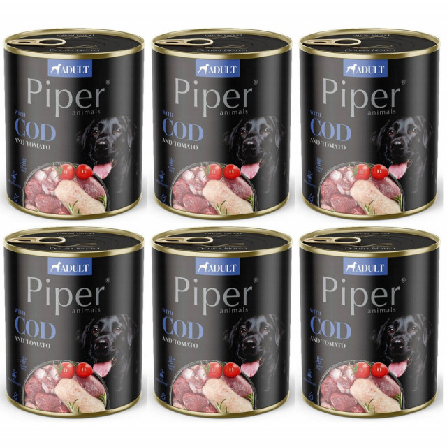 DOLINA NOTECI Piper Animals с треской и томатами - влажный корм для собак - 6 x 800 г