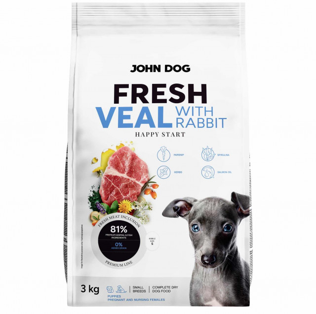 JOHN DOG Свежий корм для собак мелких пород, телятина с кроликом (3 кг)