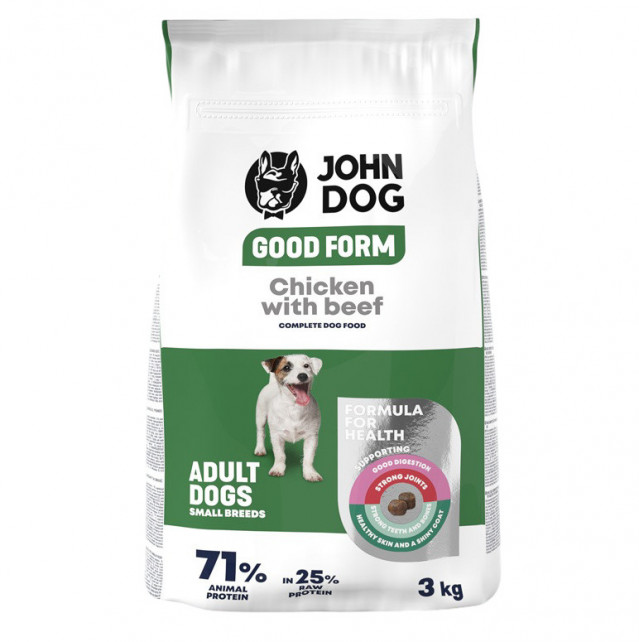 Сухой корм для собак мелких пород JOHN DOG Good Form с курицей и говядиной - 3 кг