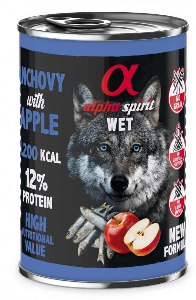 Влажный корм для собак ALPHA SPIRIT с анчоусами и яблоком - 400 г