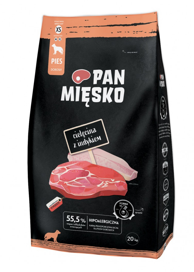 PAN MĘSKO Телятина с индейкой XS - сухой корм для собак - 20 кг