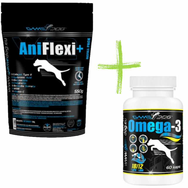 GAME DOG AniFlexi+V2 - добавки для собак - 550 г + GAME DOG Omega-3 - добавки для собак - 60 таблеток