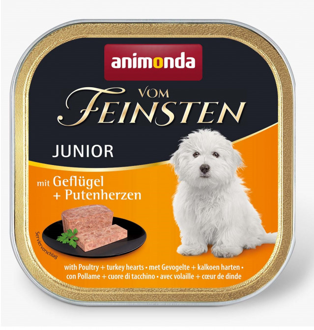 ANIMONDA Vom Feinsten Junior: влажный корм для собак из куриных и индюшачьих сердечек - 150 г