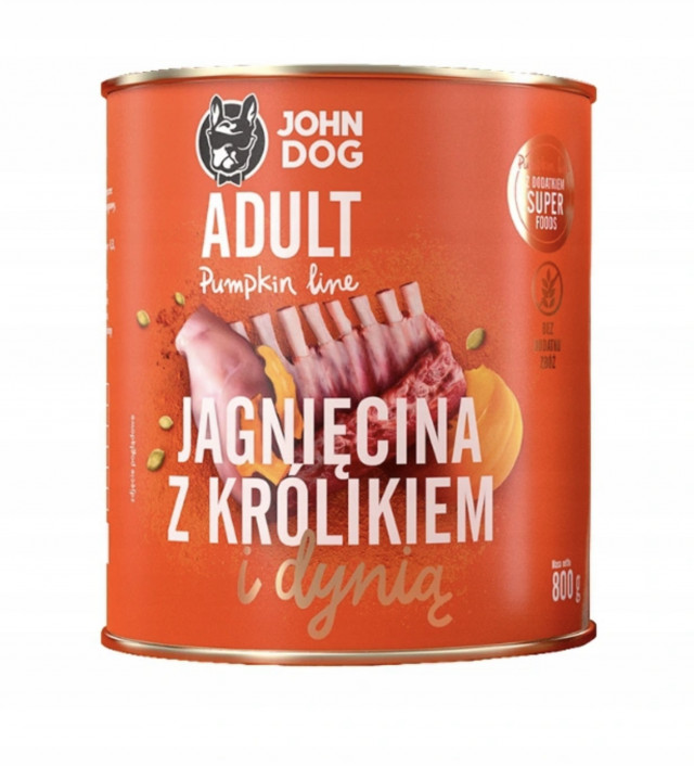 Влажный корм для собак JOHN DOG «Тыква, ягненок, кролик и тыква» — 800 г.