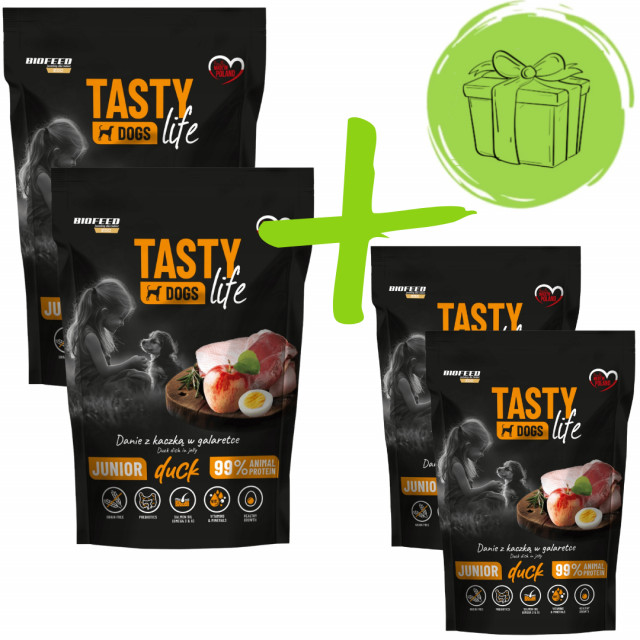 Влажный корм для собак BIOFEED Tasty Dogs Life Junior Duck - 2 упаковки по 150 г + 2 упаковки по 150 г БЕСПЛАТНО