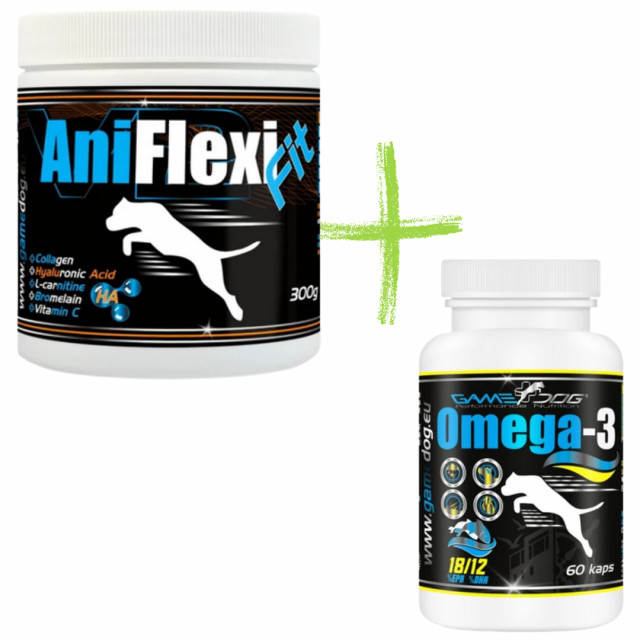 GAME DOG AniFlexi Fit V2 - добавки для собак - 300 г + GAME DOG Omega-3 - добавки для собак - 60 таблеток