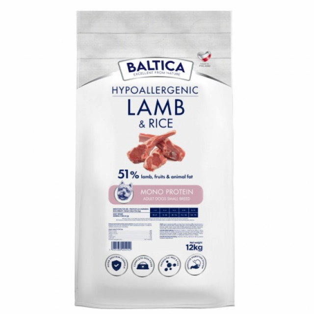 BALTICA Нутрицевтический гипоаллергенный корм для собак мелких пород, моно-ягненок с рисом - сухой корм для собак - 12 кг