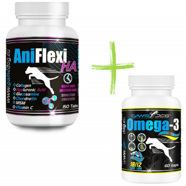 GAME DOG AniFlexi HA - добавки для собак - 150 таблеток + GAME DOG Omega-3 - добавки для собак - 60 таблеток