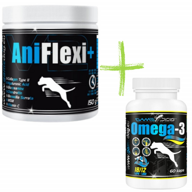 GAME DOG AniFlexi+V2 - добавки для собак - 150 г + GAME DOG Omega-3 - добавки для собак - 60 таблеток