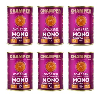 Влажный корм для собак CHAMPER Coat & Skin Mono Turkey - 6 x 400 г