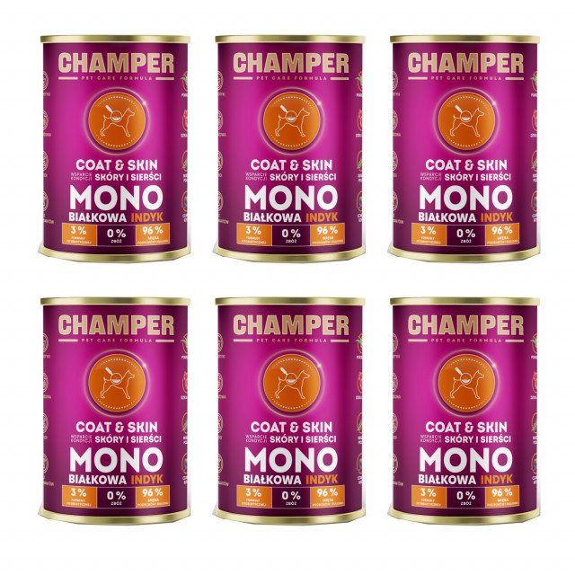 Влажный корм для собак CHAMPER Coat & Skin Mono Turkey - 6 x 400 г