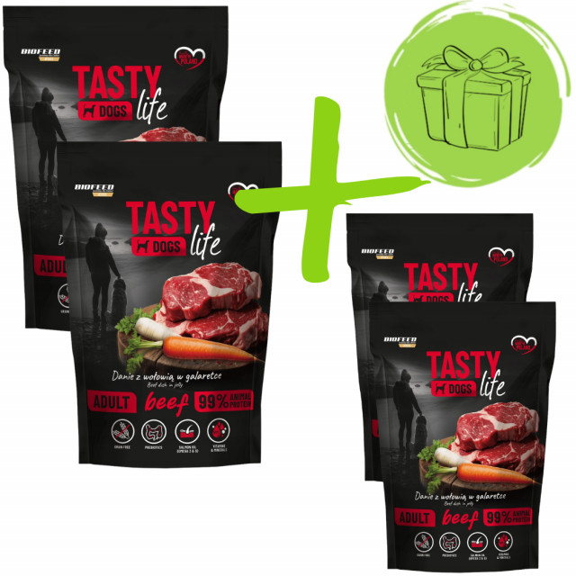 Влажный корм для собак BIOFEED Tasty Dogs Life Beef - 2 упаковки по 500 г + 2 упаковки по 500 г БЕСПЛАТНО