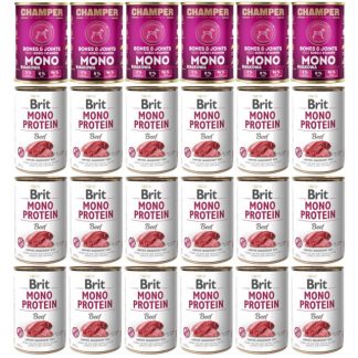 Влажный корм для собак CHAMPER Bones & Joints Mono Beef + BRIT Mono Protein Beef - 24 x 400 г