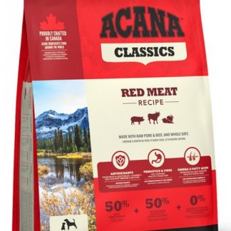 ACANA Classics Red Meat – полнорационный корм для собак с красным мясом, поддерживающий здоровье, энергию и силу мышц. Натуральная формула, подходящая для собак всех пород.