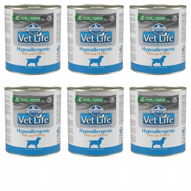 FARMINA Vet Life Гипоаллергенный влажный корм для взрослых собак с рыбой и картофелем, 6 x 300 г