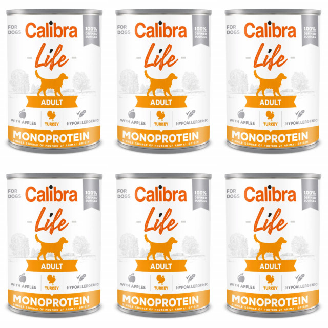 Влажный корм для собак CALIBRA Dog Life Adult с индейкой и яблоками - 6 x 400 г