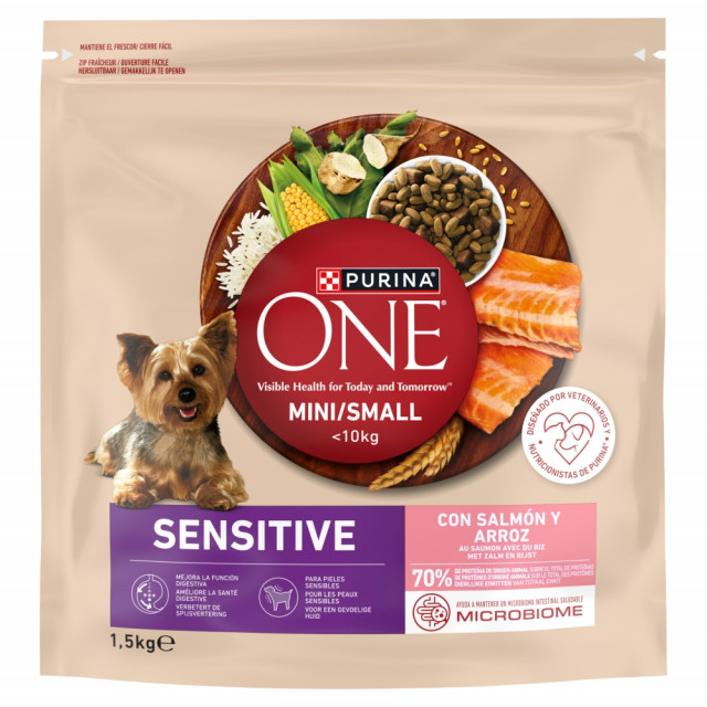 PURINA One Sensitive Мини/Маленький лосось с рисом - сухой корм для собак - 1,5 кг