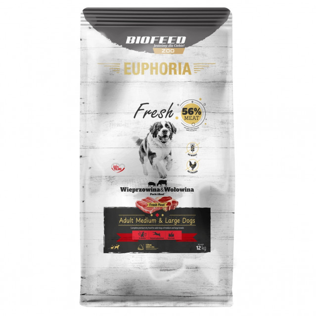 BIOFEED Euphoria Fresh Adult Medium & Large Pork & Beef - сухой корм для собак - 12 кг