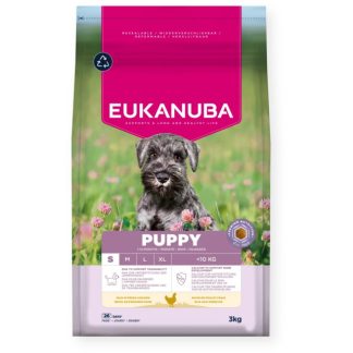 Сухой корм для щенков EUKANUBA, 3 кг, с высоким содержанием куриного мяса.