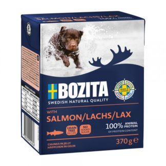Влажный корм для собак BOZITA с кусочками мяса и лососем в желе – 370 г