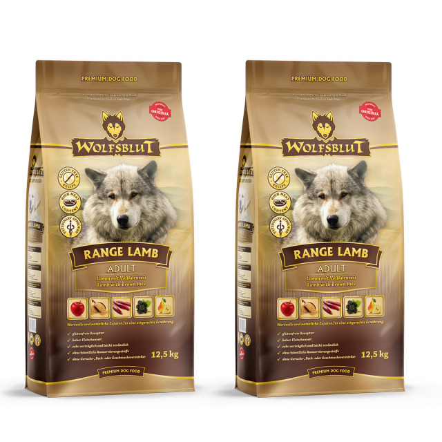 WOLFSBLUT Range Lamb — сухой корм для собак с рисом, 2 x 12,5 кг.
