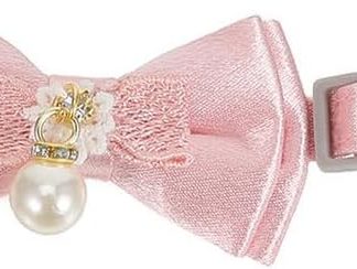 Collier Chat Reglable с Nœud et Perles Collier Doux et Sécurisé pour Chiens Petits Fête et Mariage