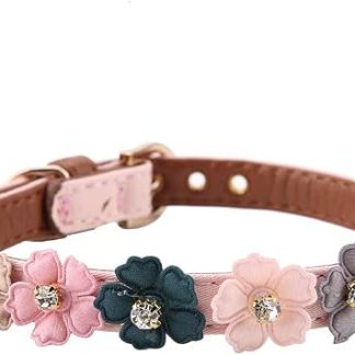 Колье for chien et chat с бриллиантовым флером, регулируемое и синтетическое для chiens et chats de petite et moyenne Taille, розовое (1,3 x 34 см)