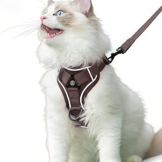 Harnais et Laisse Réfléchissants Anti-Fuite pour Chat Maillage Léger et Doux с Anneau Métallique Robuste Portable для Promenade de Chaton et Voyage,Brass,S