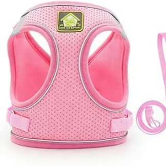 Harnais et Laisse Réfléchissants Anti-Fuite pour Chat Maillage Léger et Doux с Anneau Metallique Robuste Portable для Promenade de Chaton et Voyage, Розовый, XL