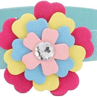 Колье из микрофибры douce for chien etchat с fleur colorée, регулируемое для petits chiens etchats, синее, размер XS
