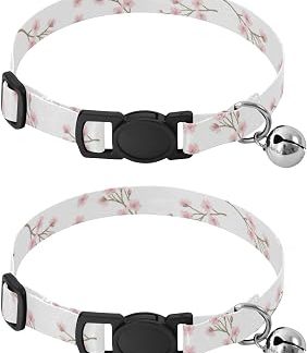 Лот из 2 колье Pour Chat с Clochette, Fleurs Roses et Roses, регулируемые размеры от 27,9 до 43,1 см.