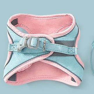 Generic Harnais pour Chien et Chat, Laisse Légère, Conception à Bande Réfléchissante, Durable et Robuste pour les Activités de Plein Air, Polaire en Peau de Cerf (Rose et bleu S, Convient pour