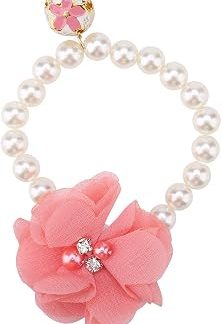 Колье для Chien Perle с Fleur et Clochette, Bijoux Réglable для Petits Chiens Chiots Chat Couleur Rose