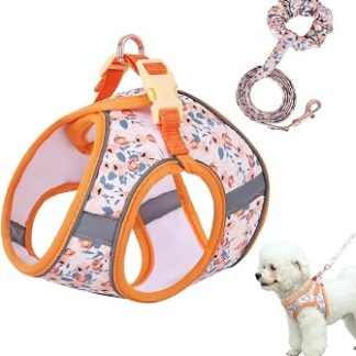 Harnais Chien Imprimé Anti-Evasion, Harnais-Gilet Réfléchissant Nuit, Harnais Chat Boucle Mousqueton с Laisse de 1,5 м, для Petit et Moyenne Chien, Chat, Promenade et Excursion