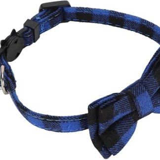Yctze Colliers de Chat à Carreaux с Nœud Papillon Mignon, с Cloche, Tissu Large Doux et Confortable pour Animaux de Compagnie, Fournitures de Décoration, Design Rouge élégant (Chèque bleu)